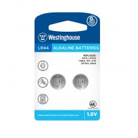 Westinghouse gombíková alkalická batéria LR44 (LR44, AG13, LR1154, 1166A, 357, A76, GP76A, SR44) - 2 kusy; 1,5V