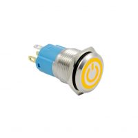 LED vodotesný prepínač - Žlté podsvietenie, 12 mm, 3 - 6V