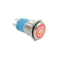 LED vodotesný prepínač - Červené podsvietenie, 12 mm, 12 - 24V