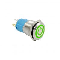 LED vodotesný prepínač - Zelené podsvietenie, 12 mm, 12 - 24V