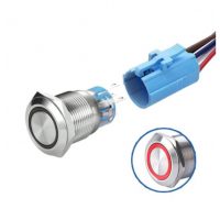 LED vodotesný prepínač - Červené podsvietenie, 19 mm, 3 - 6V