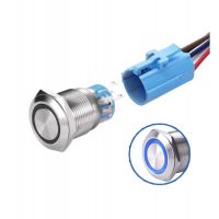 LED vodotesný spínač 19 mm - Modré podsvietenie, 3 - 6V
