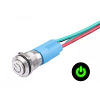 LED vodotesný prepínač s vystúpeným hmatníkom 12 mm - Zelený, 12 - 24V