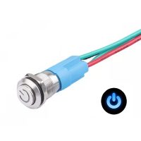 LED vodotesný prepínač s vystúpeným hmatníkom 12 mm - Modrý, 12 - 24V