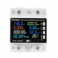 Wifi chytrý ochranný spínač s meraním spotreby na DIN lištu s displejom - TUYA, SmartLife, 63A, 230VAC, V, A, W, kWh, °C