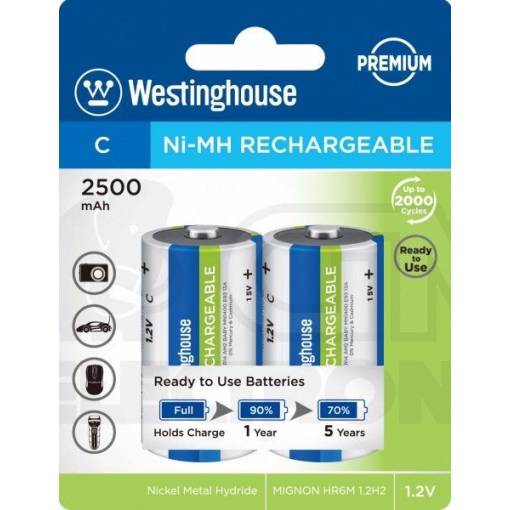 Foto - Westinghouse Premium akumulátor C 2500mAh - Malý, 2 kusy, 1,2 V