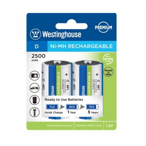 Foto - Westinghouse premium nabíjacia monočlánková batéria D - 1.2H2, NiMH 2500mAh; 1,2V