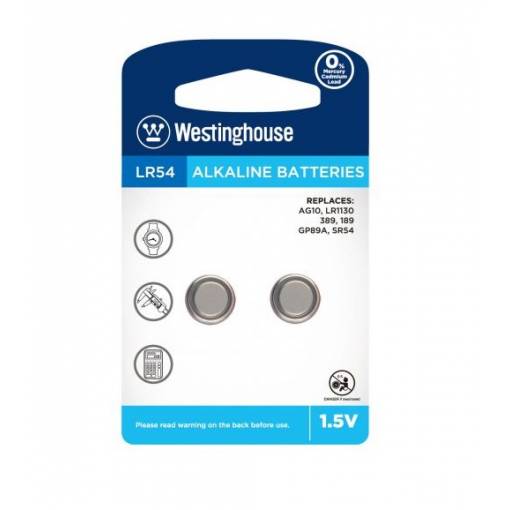 Foto - Westinghouse gombíková alkalická batéria LR54 (AG10, LR1130, 389, 189, GP89A, SR54) - 2 kusy; 1,5V