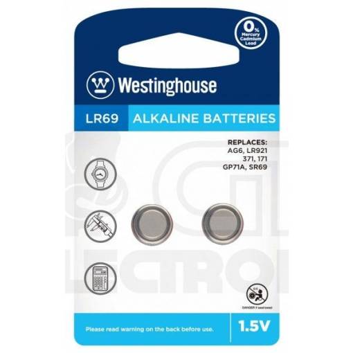 Foto - Westinghouse gombíková alkalická batéria LR69 (AG6, LR921, 371, 171, GP71A, SR69) - 2 kusy; 1,5V