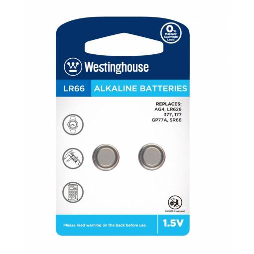 Foto - Westinghouse gombíková alkalická batéria LR66 (AG4, LR626, 377, 177, GP77A, SR66) - 2 kusy; 1,5V