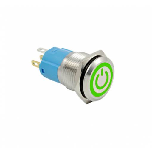 Foto - LED vodotesný spínač 12 mm - Zelené podsvietenie, 12 - 24V