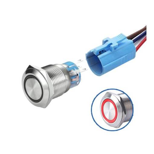 Foto - LED vodotesný prepínač - Červené podsvietenie, 19 mm, 3 - 6V