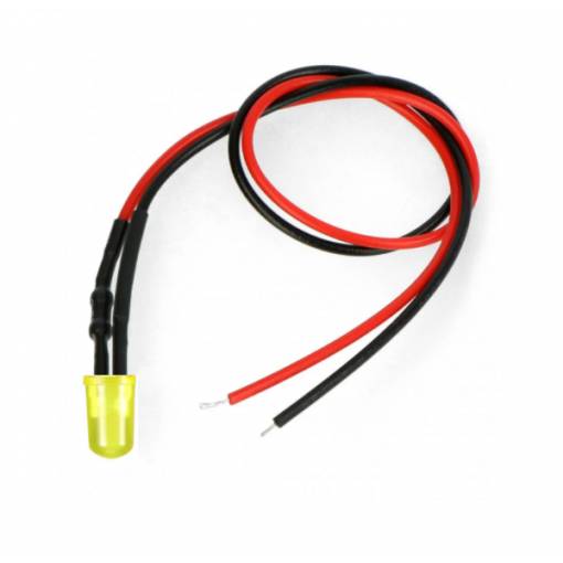 Foto - LED dióda s rezistorom na vodiči - Žltá, 5 mm 5 - 9V