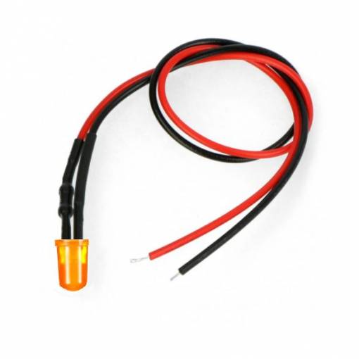 Foto - LED dióda s rezistorom na vodiči - Oranžová, 5 mm 22 - 28V