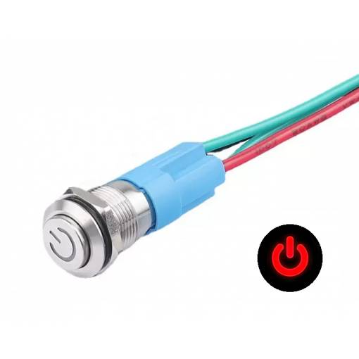 Foto - LED vodotesný prepínač s vystúpeným hmatníkom 12 mm - Červený, 12 - 24V