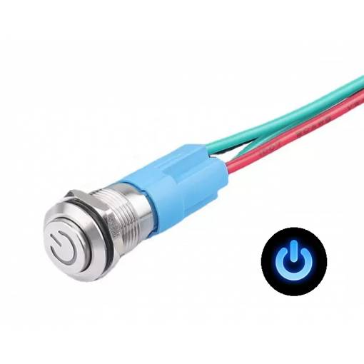 Foto - LED vodotesný prepínač s vystúpeným hmatníkom 12 mm - Modrý, 12 - 24V