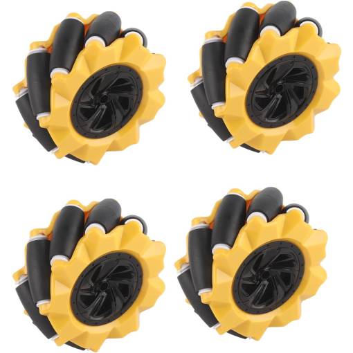 Foto - Robotické Mecanum kolesa 80 mm - sada 4 všesmerných kolies, žltá (6.7 mm náboj)