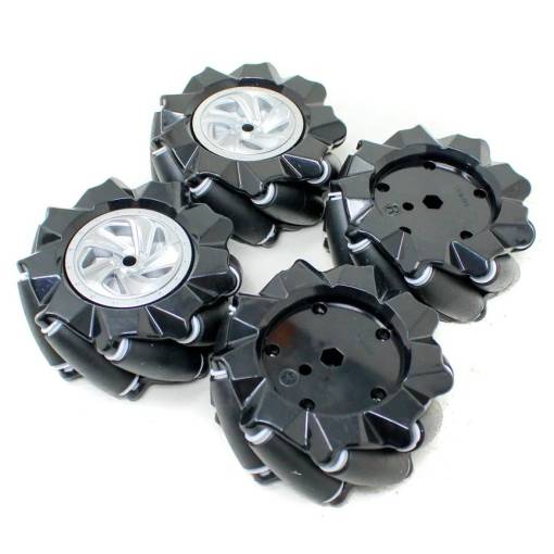 Foto - Robotické Mecanum kolesa 80 mm - sada 4 všesmerných kolies, čierna (6.7 mm náboj)