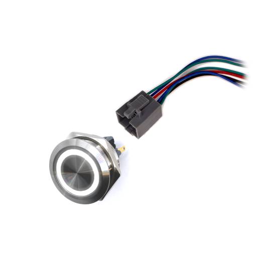 Foto - LED vodotesný spínač 30mm s aretáciou - biele podsvietenie, 12 - 24V