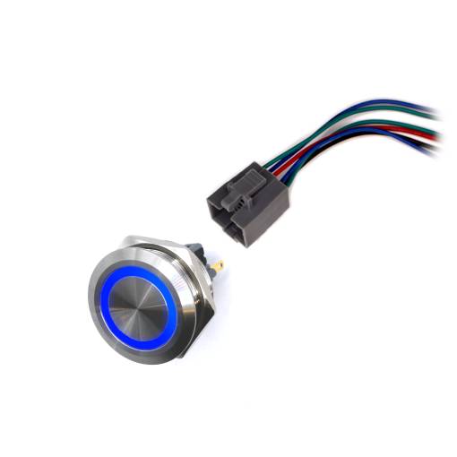 Foto - LED vodotesný spínač 30mm s aretáciou - modré podsvietenie, 12 - 24V