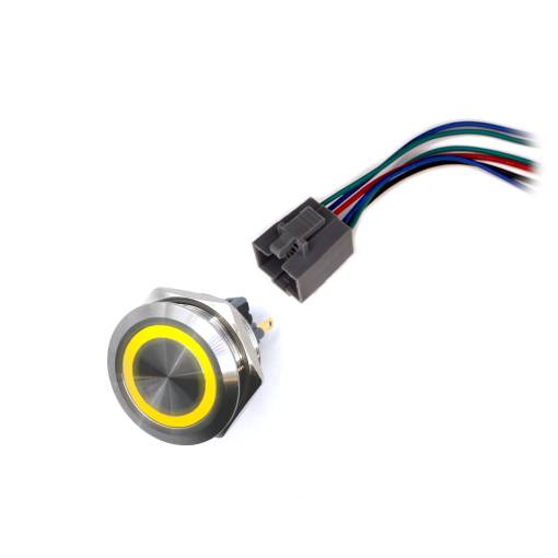 Foto - LED vodotesný spínač 30mm s aretáciou - žlté podsvietenie, 12 - 24V