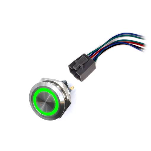 Foto - LED vodotesný spínač 30mm s aretáciou - zelené podsvietenie, 12 - 24V