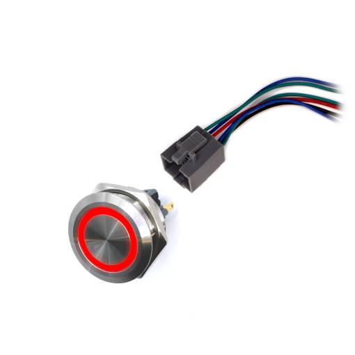 Foto - LED vodotesný spínač 30mm bez aretácie - červené podsvietenie, 12 - 24V