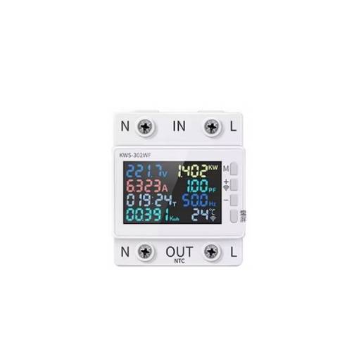 Foto - Wifi chytrý ochranný spínač s meraním spotreby na DIN lištu s displejom - TUYA, SmartLife, 63A, 230VAC, V, A, W, kWh, °C