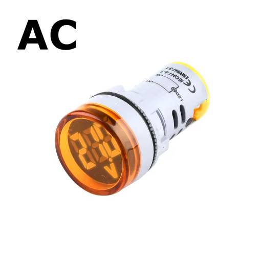 Foto - Panelový voltmetr pro AC napětí 60-500V, kulatý 22mm - Oranžový