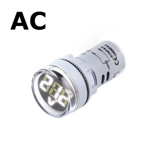 Foto - Panelový voltmetr pro AC napětí 60-500V, kulatý 22mm - Bílý