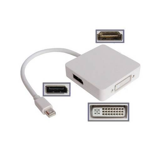 Foto - Redukcia Mini Display Port na HDMI, DVI a DisplayPort - Biela