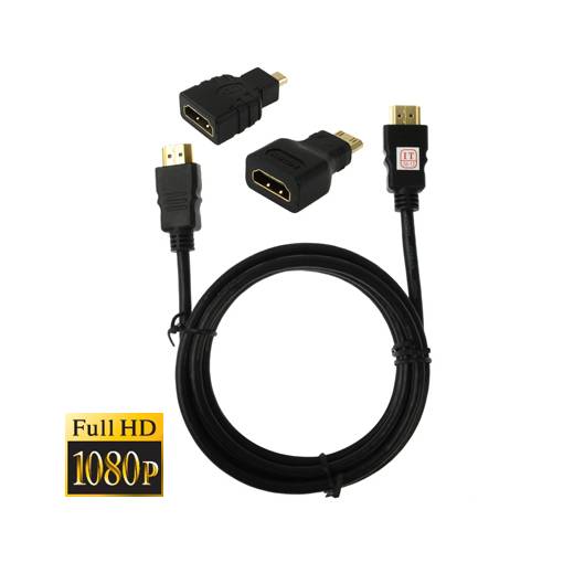 Foto - HDMI / Mini HDMI / micro HDMI kabel (FullHD) - 1,5m - čierna