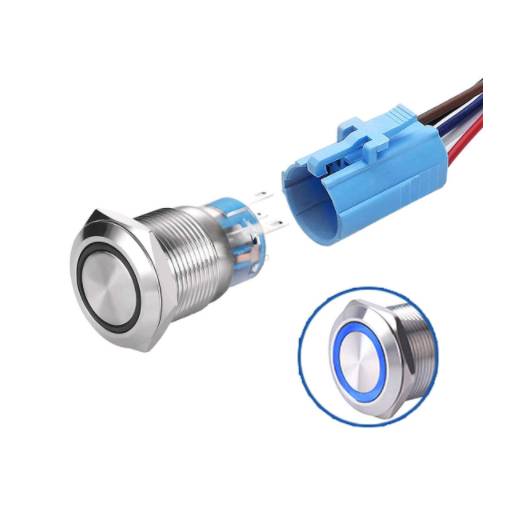 Foto - LED vodotesný spínač 19 mm - Modré podsvietenie, 12 - 24V