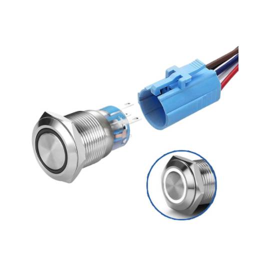 Foto - LED vodotesný prepínač - Biele podsvietenie, 19 mm, 12 - 24V